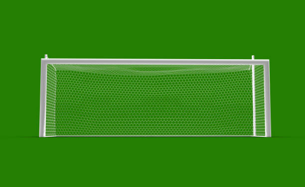 istock 3D soccer gate on green screen. 1164866974