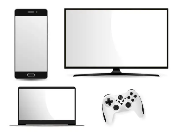Vector illustration of Television Laptop Smartphone, Game Control mockup
