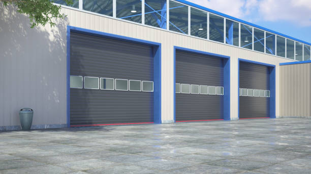 istock Hangar exterior with rolling gates. 3d illustration 1164868028