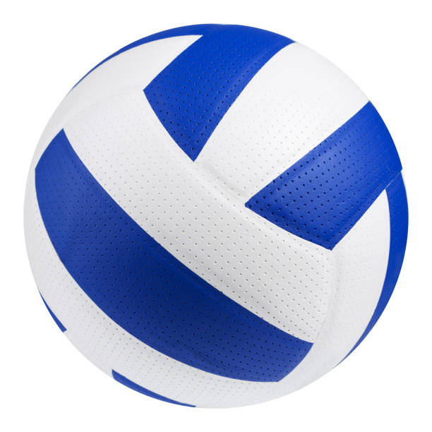 istock leather volleyball, white color combined with blue, on a white background 1164868137