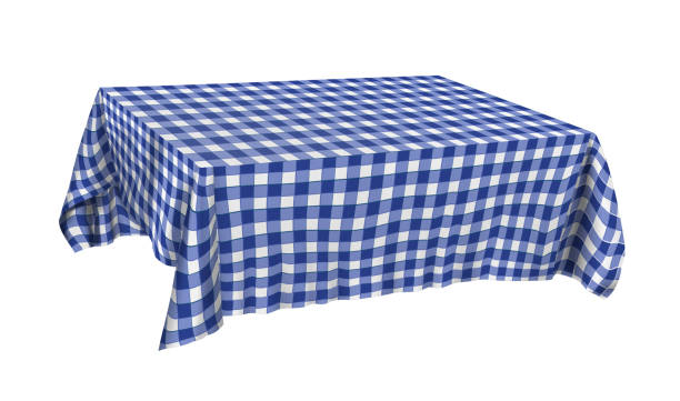 векторная иллюстрация скатерти на столе - checked blue tablecloth plaid stock illustrations