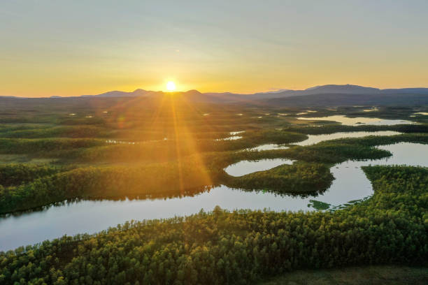 sjöar och skogar vid solnedgången - fjäll sjö sweden bildbanksfoton och bilder