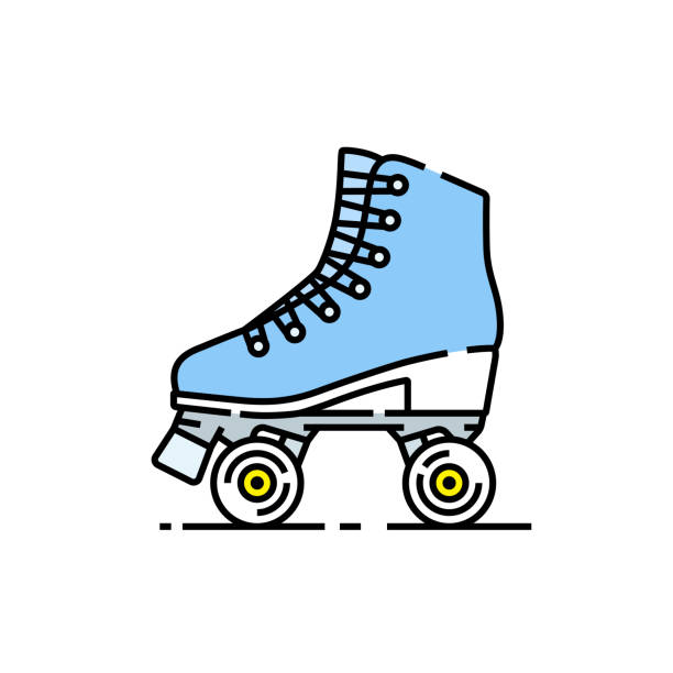 Roller skates line icon Roller skates line icon. Girls blue skating boots symbol. Vector illustration. roller skating stock illustrations