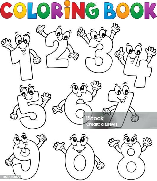 Ilustración de Libros Para Colorear Números De Dibujos Animados Conjunto 2  y más Vectores Libres de Derechos de Número - iStock