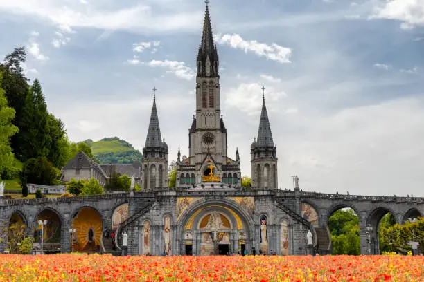 Photo of View of the basilica of Lourdes city in France