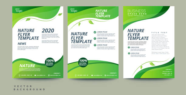 Vector eco flyer, poster, brochure, magazine cover template Green Flyer Brochure Leaflet Poster Cover design Layout vector template in A4 size - Vector environment designs stock illustrations