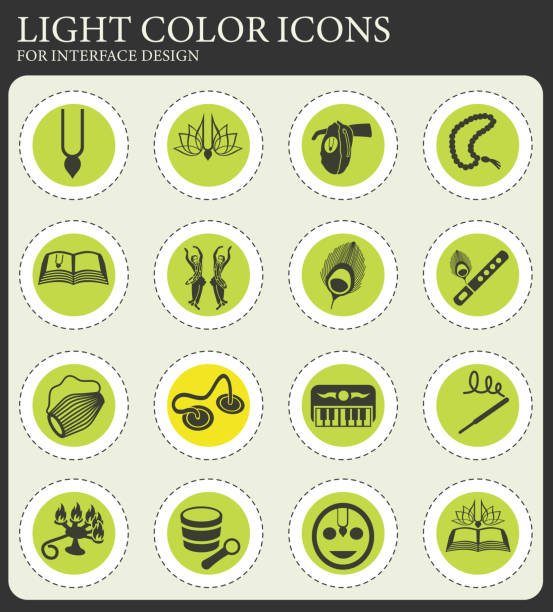 hare krishna icon set hare krishna web icons for user interface design Harmonium stock illustrations