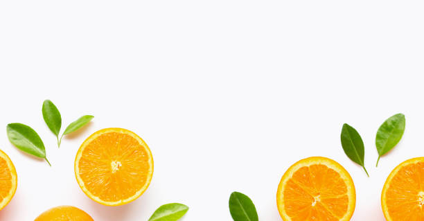 istock Fresh orange citrus fruit with leaves isolated on white background. 1164884067