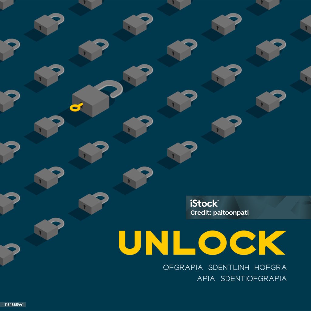 Unlock Design Examples Lock And Key 3d Isometric Pattern Password Unlock Concept Poster And ...