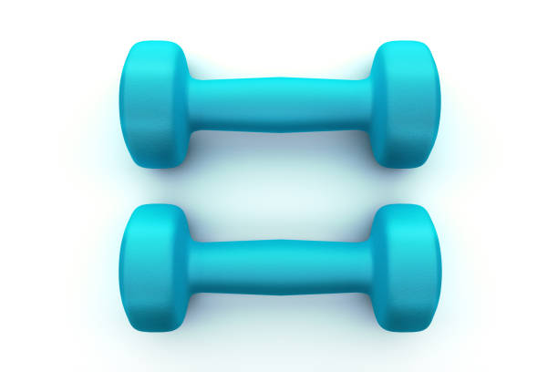 istock Two of dumbbells blue top wiew on white background. 3D illustration. 1164887035
