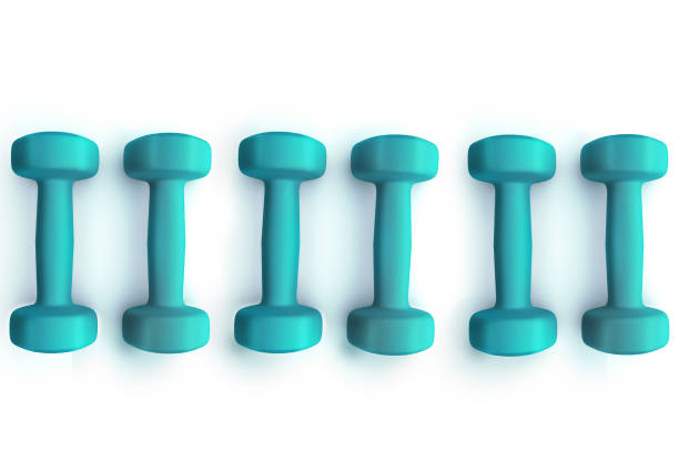 wiew superior azul do dumbbells da aptidão no fundo branco. ilustração 3d. - top wiew - fotografias e filmes do acervo