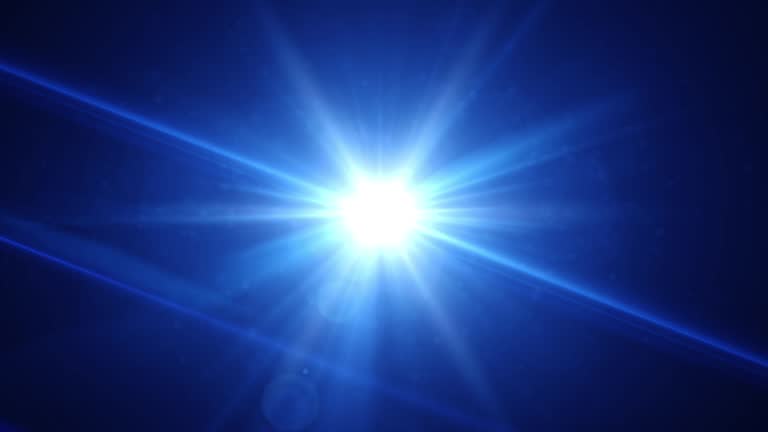 4k Realistic Blue lens flare Transition light effect , Beautiful rays of light over black background