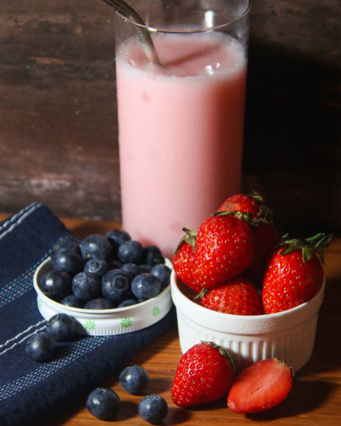 Strawberry Smoothie with Metallic Straw