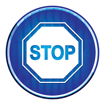 Stop sign icon isolated on Modern Neon Blue Round Button