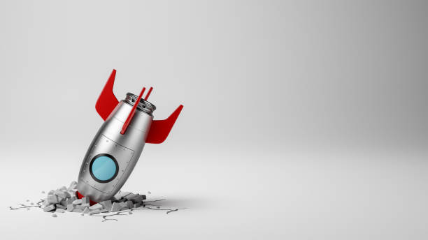 Cartoon Spaceship Crashed On White Background Stock Photo - Download Image Now - Rocketship, Crash, Failure - iStock