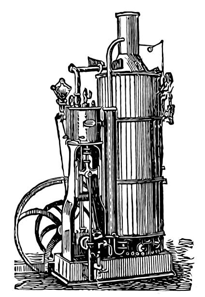 Steam-powered machines and devices Illustration of a Steam-powered machines and devices piston diagram stock illustrations
