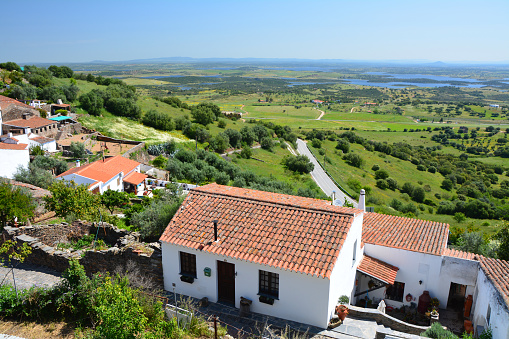 Monsaraz, Portugal - May 4, 2018: Scenic view on Alentejo region in Portugal from Monsaraz village.