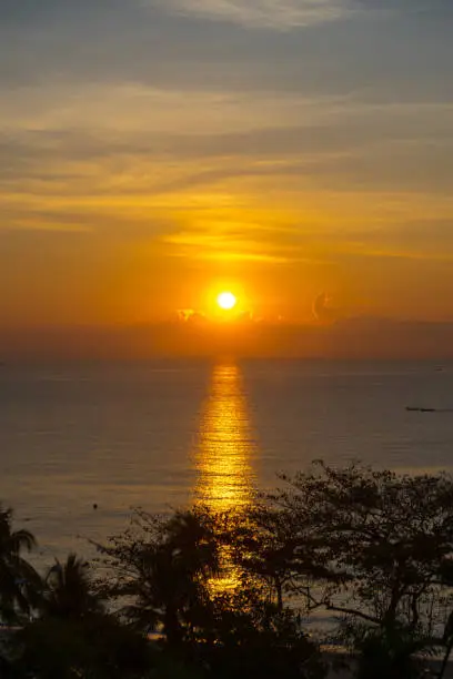 tropical sea at beautiful sunset, vertical shot