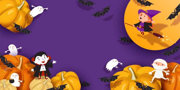 ilustraciones, imágenes clip art, dibujos animados e iconos de stock de feliz diseño de halloween. 3d bruja, vampiro, murciélago, calabaza, momia, fantasma, luna - running mummified horror spooky