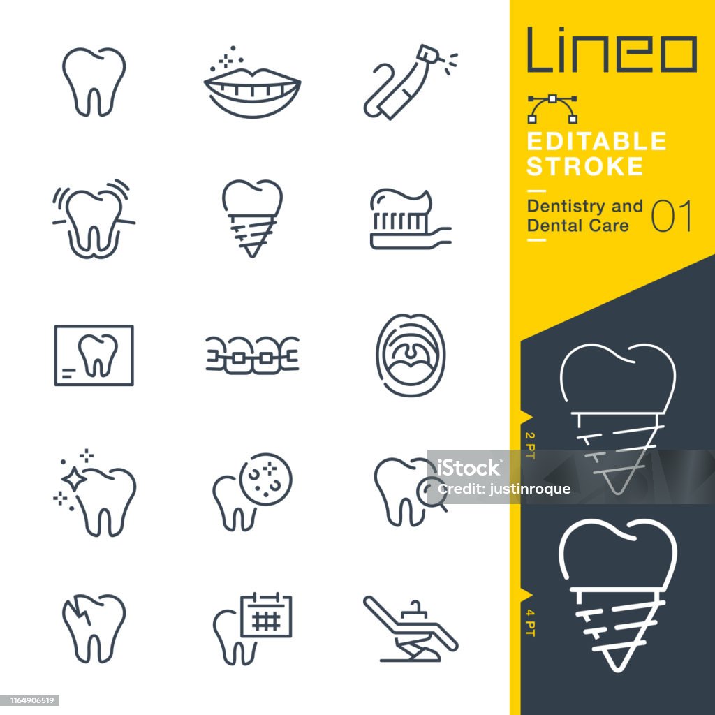 Lineo düzenlenebilir Inme-diş hekimliği ve diş bakımı hattı simgeleri - Royalty-free Simge Vector Art