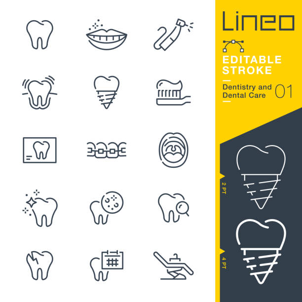 lineo düzenlenebilir inme-diş hekimliği ve diş bakımı hattı simgeleri - diş sağlığı lar stock illustrations