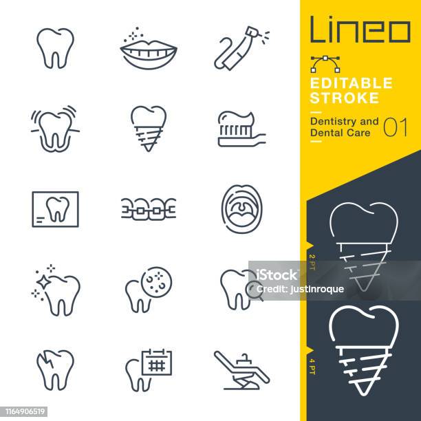 Lineo Editable Stroke Dentistry And Dental Care Line Icons Stock Illustration - Download Image Now