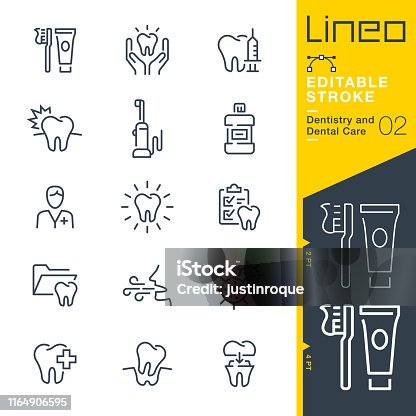 istock Lineo Editable Stroke - Dentistry and Dental Care line icons 1164906595