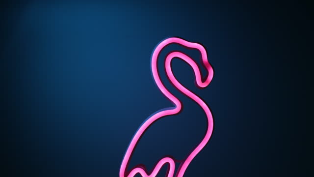 panning shot,flashing colorful light with flamingo neon light lamp in dark blue background