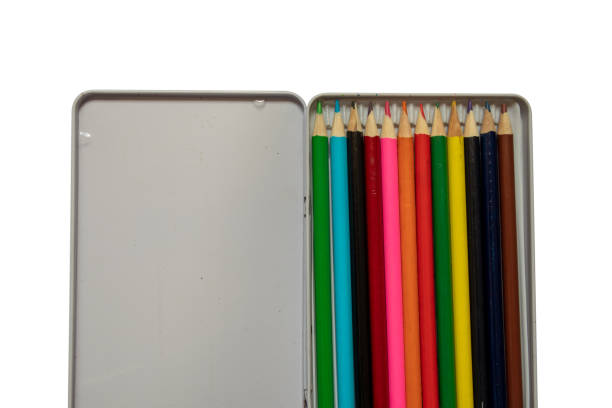 istock Crayon boxes used in the study on isolated white backgrounds,top viwe 1164910024