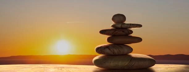 istock Zen stones on sunrise background. 3d illustration 1164911233
