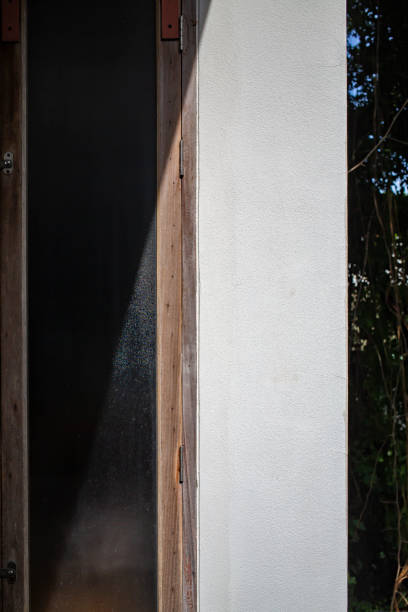 istock Frosted Glass and wooden door frame, Light & Shadow, Home concept 1164912127