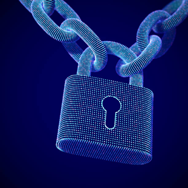 ilustrações de stock, clip art, desenhos animados e ícones de the concept of digital data protection: a closed lock on the chain. - chain guard