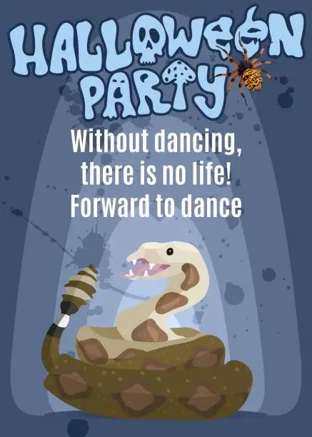 Vector illustration of poster for a party with a rattlesnake monster bright