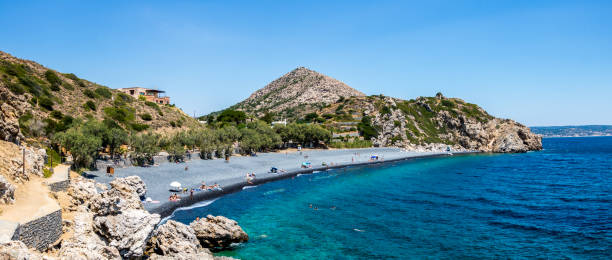 istock Mavra Volia Volcanic Beach Panoramic View at Sunny Day 1164915358