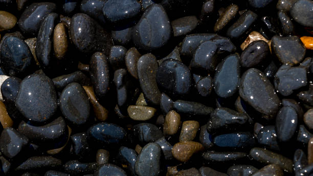 Black Volcanic Stones at Mavra Volia Beach