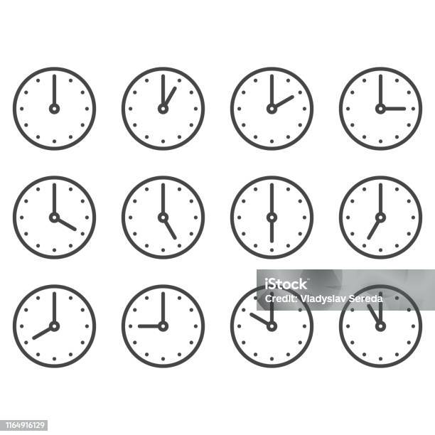 매 시간마다 벽 시계 세트 벽 시계에 대한 스톡 벡터 아트 및 기타 이미지 - 벽 시계, 아이콘, 시계