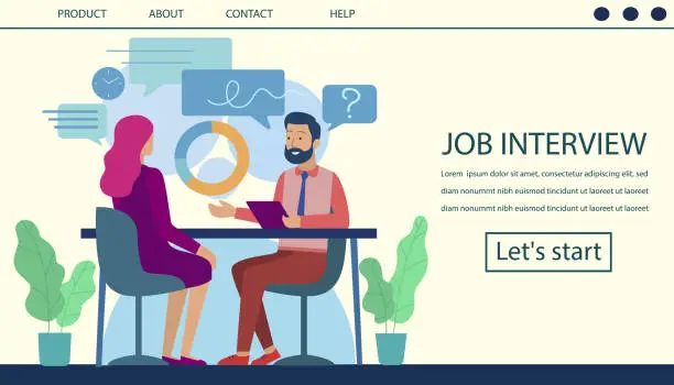 Vector illustration of Job Interview Landing Page Hiring Process Design