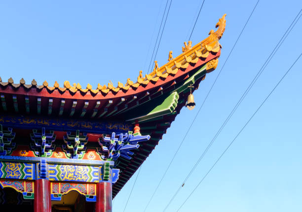 istock Chinese traditional building eaves closeup day view in blue sky 1164923667