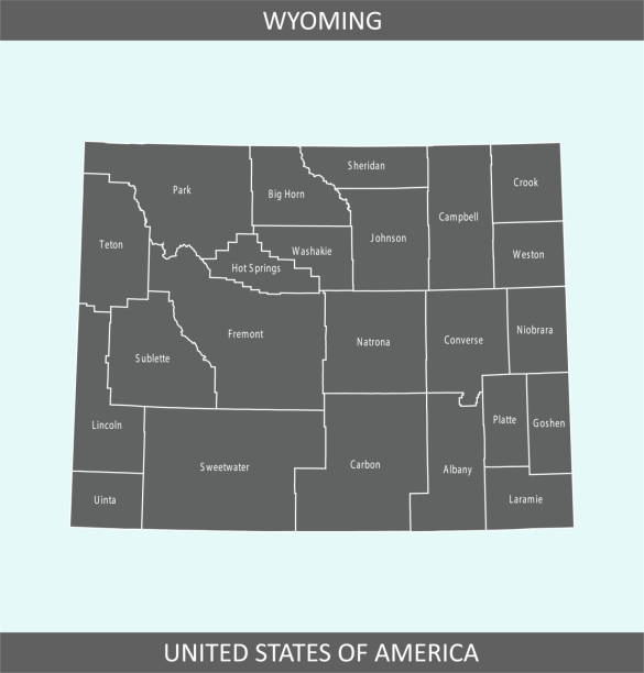 Wyoming counties map County map of Wyoming state of United States of America. The map is accurately prepared by a map expert. casper wyoming stock illustrations