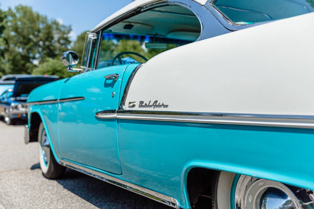 Side detail of a Chevy Belair parked on display at the Rock N Roller Event stock photo