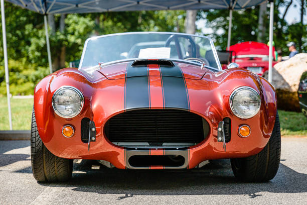 vista dianteira de uma cobra de shelby estacionada no indicador no evento do rolo da rocha n - shelby - fotografias e filmes do acervo