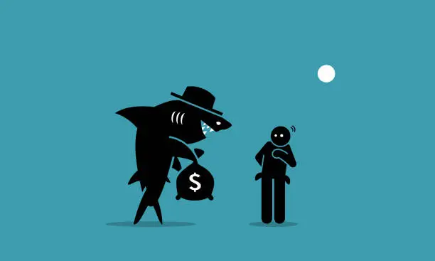 Vector illustration of Loan shark and a poor man.