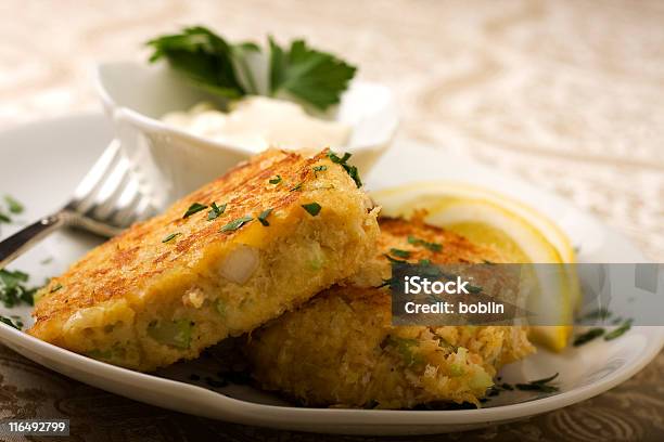 Deviled Salmon Cakes Stock Photo - Download Image Now - Appetizer, Color Image, Corn