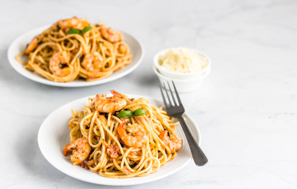 istock Spaghetti Shrimp Pasta on the Plated High Angle Photo. 1164928281