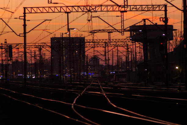 istock Photo of railway infrastructure at sunset. 1164929341