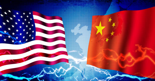 istock Political confrontation between USA and China /  web banner background illustration 1164929764