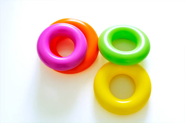 Prime color toy forms for sandbox use by kids. Studio shot, isolated on white background.