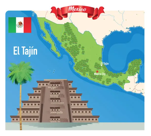 Vector illustration of El Tajin, Papantla Pyramid Mexico