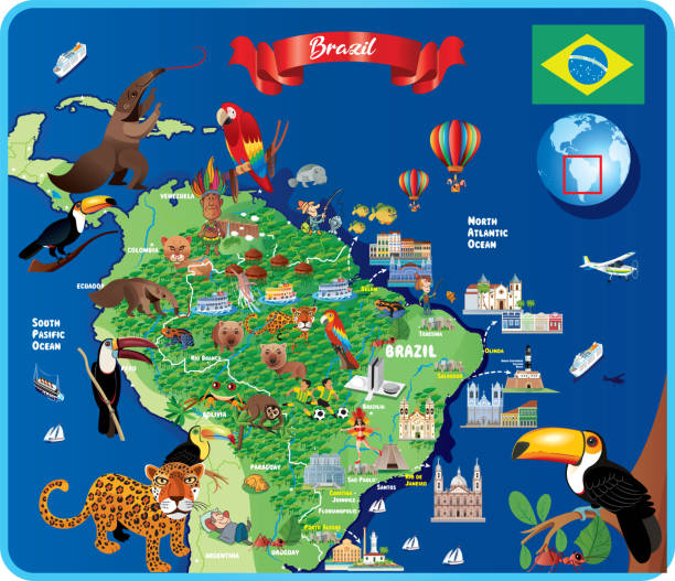 ilustraciones, imágenes clip art, dibujos animados e iconos de stock de mapa de viajes de brasil - rio carnival brazil carnival rio de janeiro