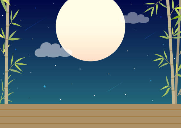 istock Bamboo and hardwood floor with full moon night sky background 1164934063